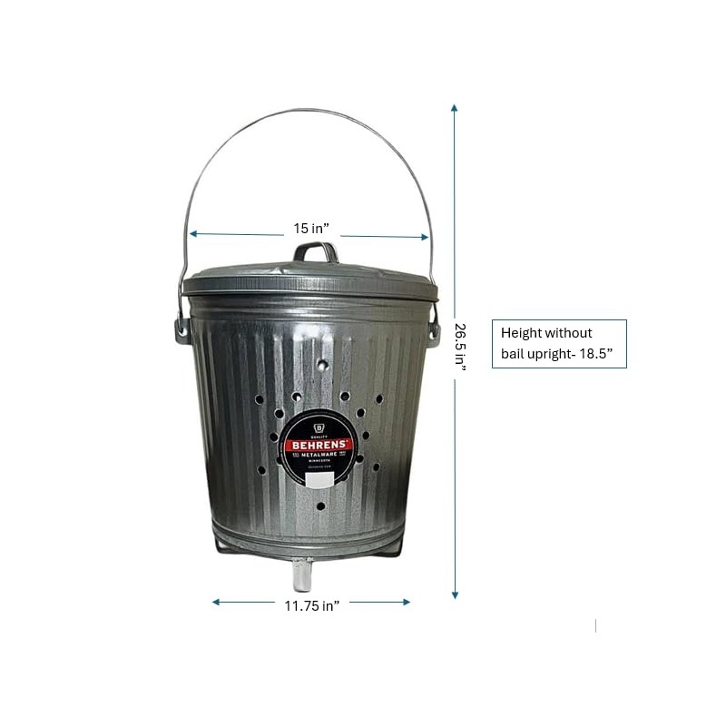 Behrens 7.5 Gallon Galvanized Steel Outdoor Compost Refuse Can