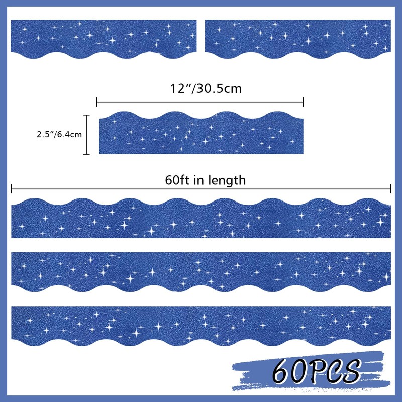 60PT Shine Scalloped Bulletin Board Border- Blue Bulletin Board Border,