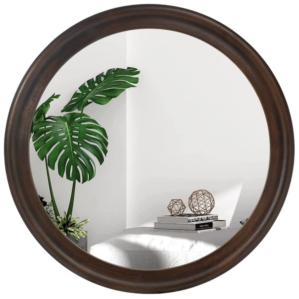 CULER Round Wall Mirrors 24 Inch,Wood Rustic Decorative Transitional Mirror