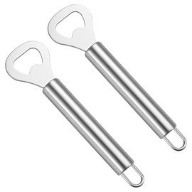 Paquete de 2 abridores de botellas de acero inoxidable, apertura rápida y fácil, adecuado para cerveza, bebidas, aderezos de ensalada, salsas y otras botellas con tapa de metal, color plateado