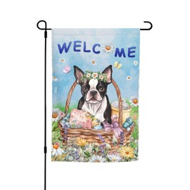 Spring Summer Boston Terrier Dog Butterfly Daisy Seasonal Garden Flag 12x18 Inch Double Sided Vertical Decoration Yard Small Flag For Outside Holiday Seasonal Outdoor