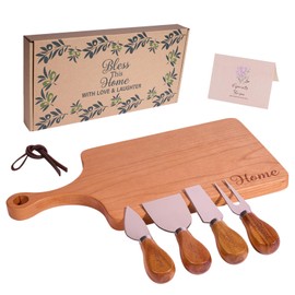 HjeKoGe House Warming Gifts New Home Gift Ideas Cherrywood Cheese Board Set - Housewarming Closing Gifts for Home Buyers, Comfort-Grip Thick Design, Versatile Dual-Sided Cutting Board