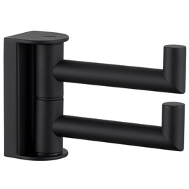 APLusee Swivel Towel Hook 2 Arms Matte Black, 304 Stainless Steel Bathroom Double Towel Holder, Folding Robe Hook Wall Mounted