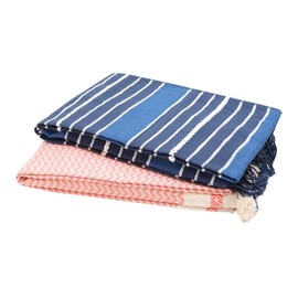 Organix 100% Cotton Turkish Fouta Beach Towel, Pack of 2, 35x70 inches, Sand Free Quick Dry Swim Towel, Extra Large Light Travel Towel for Adults, Soft Durable Absorbent - Blue & Pink