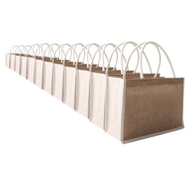 MEIANJU Burlap Beach Tote Bag With Handles 12pcs Jute Tote Bag Gift Bag 12.5"x8.6"x5.8" Jute Tote Beach Wedding Bag