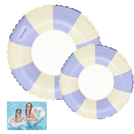 Large Swim Ring with Handles for Kids Adults, Striped Pool Floats, Classic Striped Pool Inner Tubes Fun Prints Pool Loungers Tube for for Teen Boys Girls Summer Swimming Beach Party (Blue)