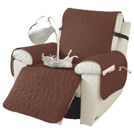 XINEAGE 100% Waterproof Recliner Chair Covers with Elastic Straps, Nonslip Reclining Couch Covers Washable Recliner Couch Cover with Pockets Furniture Protector for Pets Dogs (Coffee, 23")