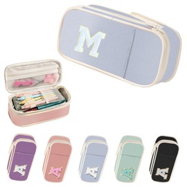 Wontoper Preppy Pen Pencil Case for School Supplies, Big Capacity Pencil Pouch Bag for Office College,Cute Aesthetic Pen Case Box Pouch for kids Teen Girls Adults (M, North Carolina Blue)