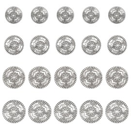 DELORIGIN 20pcs Vintage Metal Shank Buttons for Crafts, 4 Size Sewing Button, Flat Round Buttons for Clothing, Buttons Set for Blazer DIY Sewing Crafts Clothes Suits Uniform Jacket (Antique Silver)