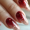 Christmas Press on Nails Medium Almond Fake Nails with Burgundy