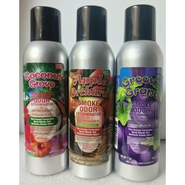 Smoke Odor Exterminator 198 gm/ 7 oz Large Spray Coconut Grove Set of Three Cans. Assortment (3) Includes Coconut Grove, Apple Orchard and Groov'n Grape.