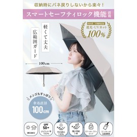 (Supervised by an Active Dermatologist) Fully Blackout, 100% UV Protection, Parasol, Folding Umbrella, For Both Rain and Shine, Women's, Unisex, One-Touch Automatic Opening/Closing, Size Large, Firm