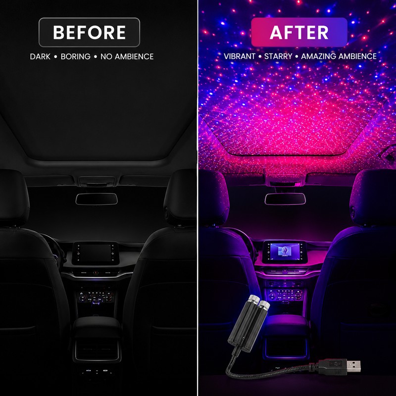 USB Car Star Projector Light for Interior Décor – Flexible