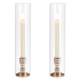 Inweder Rustic Wood Candlestick Holders: 2 Pcs Wood Candle Holders for Taper Candles, Wooden Candle Holders for Candlesticks, Wood Taper Holders with Glass Cover for Wedding Event Home Decor