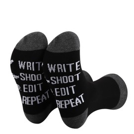 PLITI Film Director Gift Write Shoot Edit Repeat Funny Filmmaker Socks For Movie Producer Editor Film Crew Gift (write edit socksU)