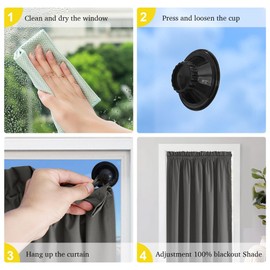 NICETOWN 40 inch Portable 100% Blackout Small Door Window Curtain, No Drill Window Treatments Lightweight Nursery Travel Drapes for Car with Suction Cups, Grey, 1 Panel, W52 x L40