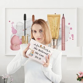 LEVLO Book Lover Cosmetic Make Up Bag Book Reader Gifts She Believed She Can Do It Makeup Zipper Pouch Bag For Writers Author Student Librarian, Book Lover Bag