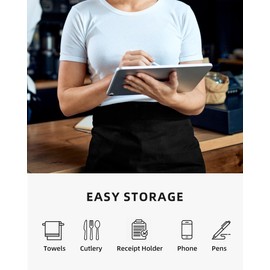 Xeoxarel 3 Pack Server Aprons with 4 Pockets, Unisex Waitress Waiter Waist Apron for Women and Man Half Black 11.5''