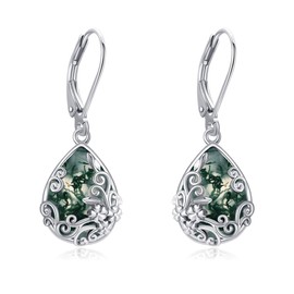 YAFEINI Moss Agate Earrings Sterling Silver Moss Agate Dangle Earrings Filigree Jewelry Gift For Women Girls