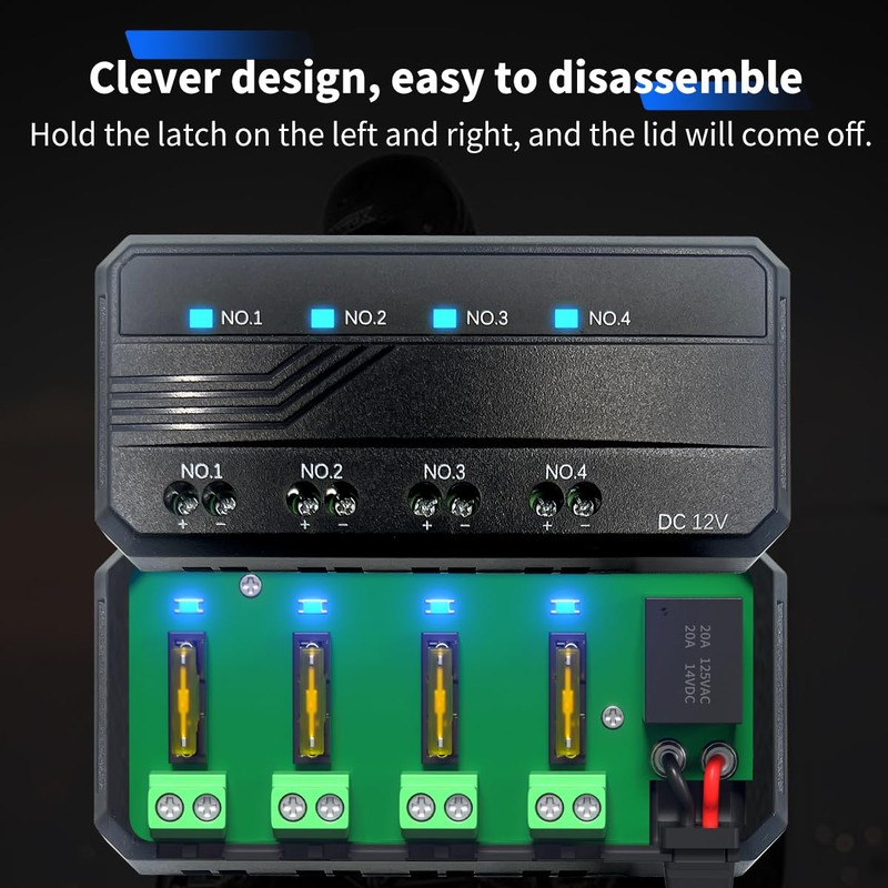 12V Universal Motorcycle Fuse Block with Relay Box Kit, LED