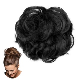 Traziewell Clip in Hair Extension Messy Bun Hair Piece Curly Hair Buns Donut Tousled Updo High Heat Resistant Synthetic Hair Pieces for Women Ponytail Extensions Black, 0221