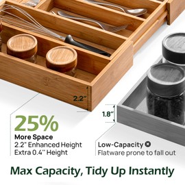 keechee 6-Piece Bamboo Drawer Organizer Set, 2.2" Deep | Multi-Use Organizers for Utensils, Silverware, Cutlery, Desk, Bathroom, Junk Drawer & Makeup, Non-Slip Feet Included.