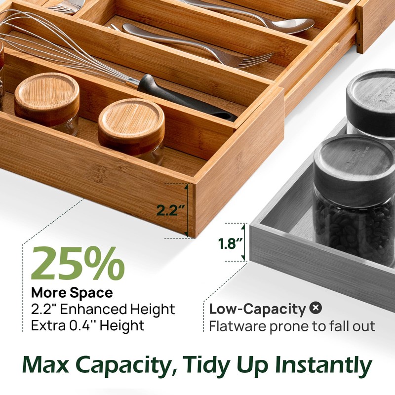 keechee 6-Piece Bamboo Drawer Organizer Set, 2.2" Deep | Multi-Use