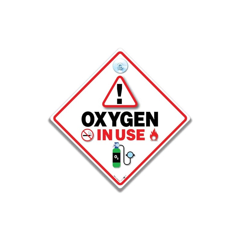 Oxygen in Use Warning Sign with Suction Cup, 14 cm