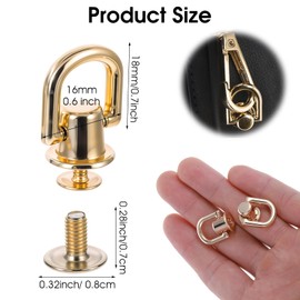 Qianyu 4 PCS D Rings for Purse Stud Screw Ball Studs Rivets Post Head Buttons 360 Degree Rotatable Craft Accessories Metal Bag Hardware Crossbody Conversion Kit for Leather Purse Straps Handbag DIY