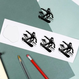 4 x Small 50mm 'Snowboarder' Transparent/Clear Sticker Decals for Windows/Cars/Walls (DC00131364)