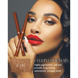 Glitter Light Brown Eyeliner Pencil, Shimmer Sparkle Gel Eye liner, Waterproof Smudge Proof Long-Lasting Waterline Eyeliner, Precision Retractable Shine Pen for Mature Women & Girls Eye Makeup- #10