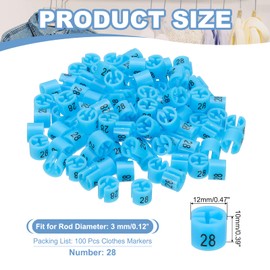 PATIKIL 100 Pcs Clothes Hanger Markers Number 28 Tags Fit 3mm Rod Garment Size Tag Hanger Clips Round Color Coding Label for Clothing Hangers, Blue