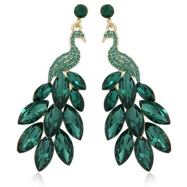 LEEQBCR 1 Pair Women's Tassel Earrings Peacock Earrings Emerald Crystal Bohemian Waterfall Beads Tassel Dangle Earrings (Green), Silver