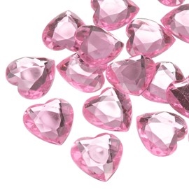MECCANIXITY 20 Pcs Acrylic Heart Rhinestone 25mm Flat Back Plastic Gems Jewelry Stickers for Craft Bead Face Painting Costume Jewelry Making, Light Pink