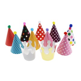 Auto-plaza 11pcs Pet Birthday Party Cone Paper Hats with Colorful Patterns for Pets Dogs Cats, baby children