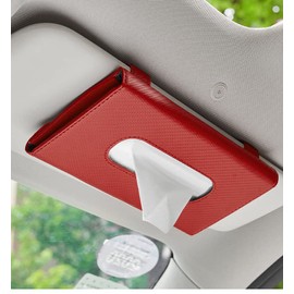 AUGEN Pu Leather Tissue Box Holder Rectangular for Car with Visor Holder, Tissue Box Cover Dispenser for Car, Home, Bathroom, Bedroom, Office, Night Stands, Desks and Tables - (Red, Pack of 1)