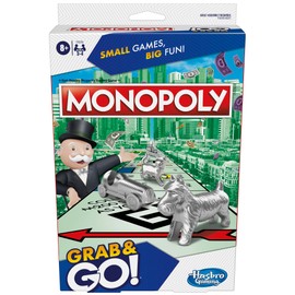 Monopoly Grab and Go Game for Kids Ages 8 and Up, Portable Game for 2-4 Players, Travel Game for Kids (English & French)