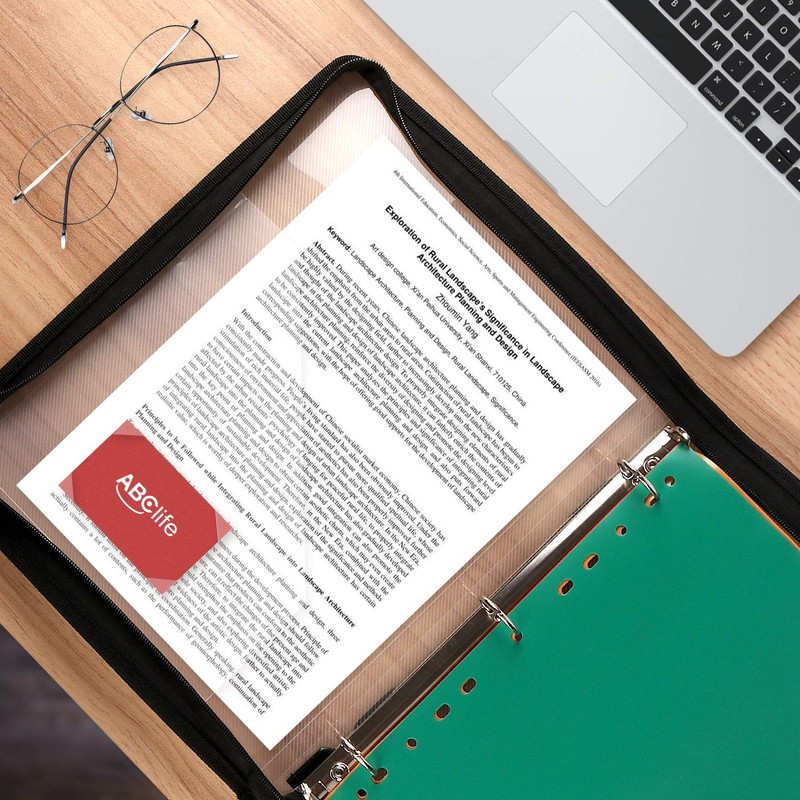 ABC life Zipper Binder with 8 Insertable Plastic Dividers, Document