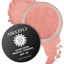 Mineral Powder Blush, SPF 35, Talc-Free Lightweight Loose Powder for a Natural Glow & Shimmer Finish - Medium Coverage, Skin-improving (#07 Shine Rose Blush Makeup)
