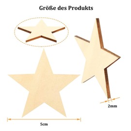ENLACE Pack of 50 Wooden Stars Decoration, Wooden Stars for Crafts and Decorating, 5 cm Stars Crafts, Wooden Stars Blank Wooden Star Discs for Christmas Decoration, DIY Decorations, Wedding Decoration