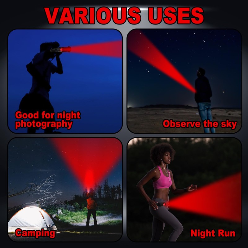 Retisee Red Light Flashlight with Protective Glasses LED Single Mode
