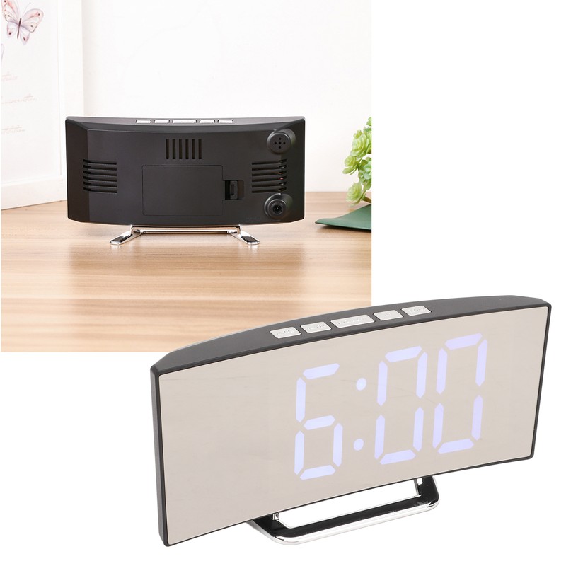 Mirror Digital Alarm Clock Temperature Display LED Curved Mirror Digital