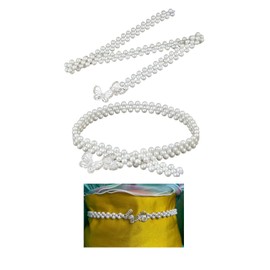 [§Bg3] Belt Fastening Pearl Webbing Yukata Pearl Obi Decoration String Belt Clasp Fake Pearl Yukata String Glittering Sash Coming of Age Ceremony, Faux Pearl, Faux Pearl