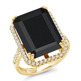 Gem Stone King 10-20 Cttw 18K Yellow Gold Plated Silver Gemstone Birthstone Ring | Emerald Cut 18X13MM | Wedding Engagement Anniversary Promise Ring For Women | Available In Size 5, 6, 7, 8, 9