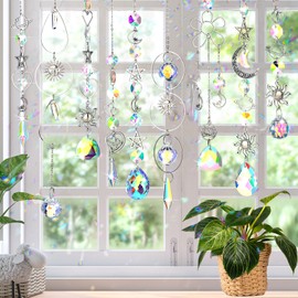 Maitys 9 Pcs Crystal Suncatcher Sun Catchers Indoor Window Hanging Sun Catchers with Crystals Light Catcher with Prisms and Agate Slices for Indoor Outdoor Home Garden Wedding Decor (Elegant)