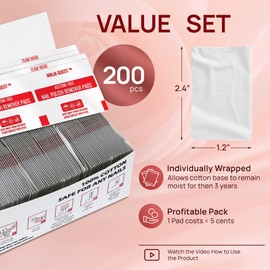 Nail Polish Remover Pads 100% Non Acetone - 200 Pack of Individually Wrapped Bulk Set Gel Nail Polish Remover Wipes - Fingernail Travel Kit to Clear Nail Polish for Home & Professional Removal