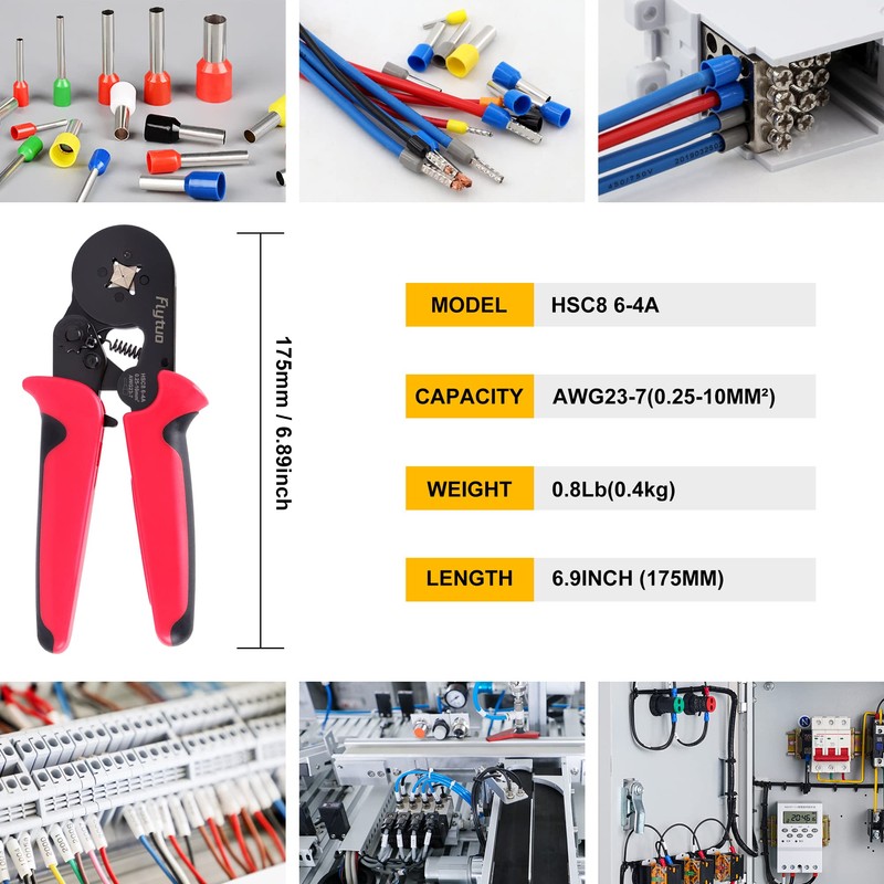 Flytuo Ferrule Crimping Tool, AWG23-7 Self-adjustable Ratchet Wire Ferrule Crimper,