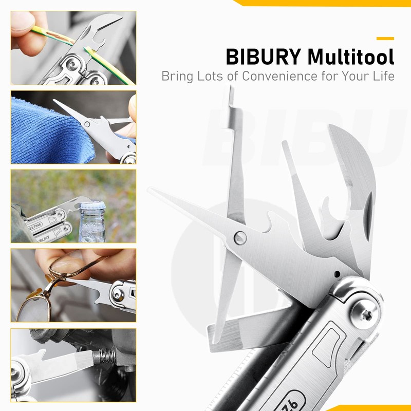 BIBURY Multitool Pliers,19-in-1 Pocket Multi-Tool w/Screwdriver Sleeve,Wire Cutters, Spring-Action Scissors