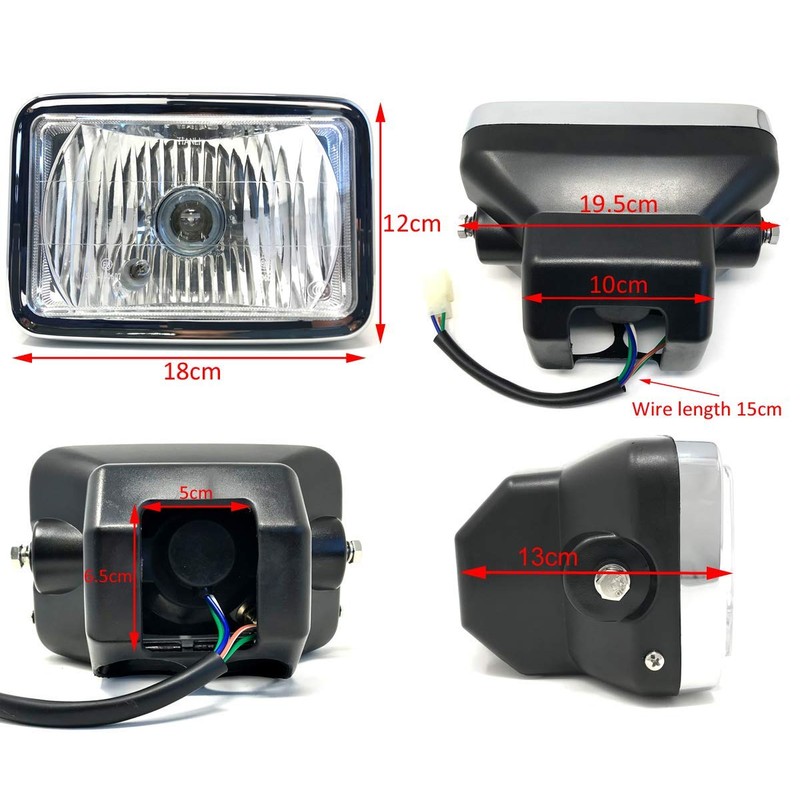 Alchemy Parts Retro-Style Motorcycle Rectangular 12V Headlight in Gloss Black