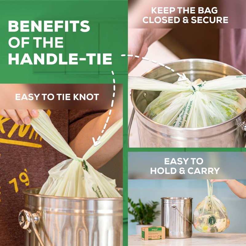 ANECO 100% Compostable Food Waste Bags 1.6 Gallon With Handles